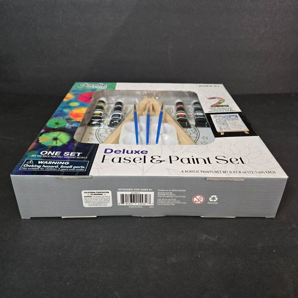 Doodle Fun Deluxe Easel & Paint Set 2 Canvases Acrylic Paints Brushes Easel6+ - Picture 4 of 6